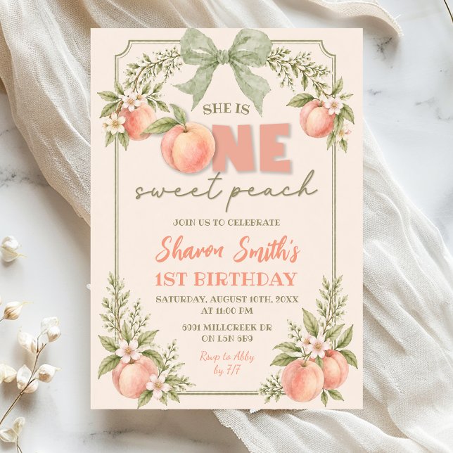 Invitation Anniversaire Fleur Vert Sauge Une Douce Pêche Prem (Créateur téléchargé)