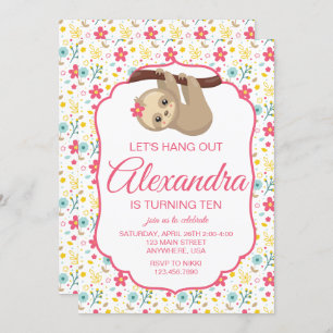 Invitation Anniversaire fleuri Sloth