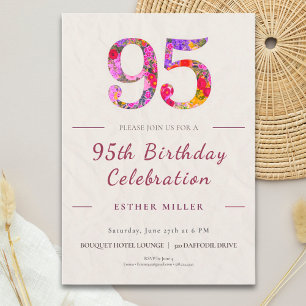 Invitation Anniversaire Fleurie 95 Ans - Célébration Élégante