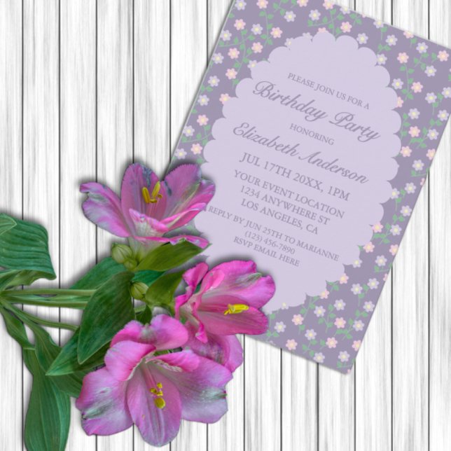 Invitation Anniversaire Fleurie Violette (Créateur téléchargé)