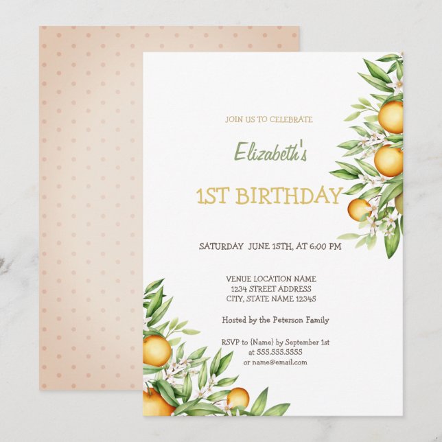 Invitation Anniversaire Fleurs Oranges Aquarelle (Devant / Derrière)