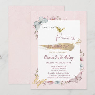 Invitation Anniversaire Fleurs Papillons Rose Prin