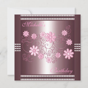 Invitation Anniversaire Fleurs Roses
