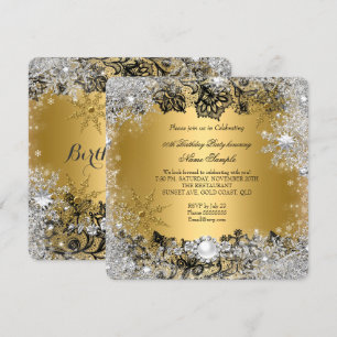 Invitation Anniversaire Flocon de Neige Argent Dentelle Noir
