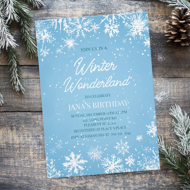 Invitation Anniversaire Flocon de Neige Bleu Merveilleux Hive (Créateur téléchargé)