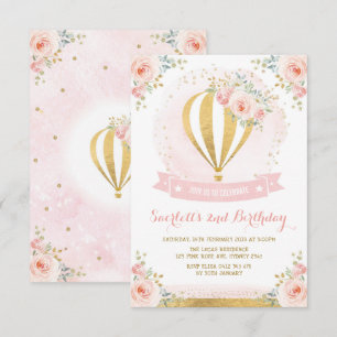 Invitation Anniversaire floral chaud Girly d'or de rose de