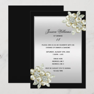 Invitation Anniversaire floral chic de gemmes de diamants
