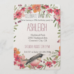 Invitation Anniversaire floral d'aquarelle d'oléandre et