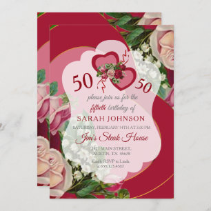 Invitation Anniversaire floral de coeur rouge 00th