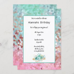 Invitation Anniversaire floral de Dream Aqua Pixellée