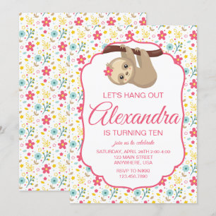 Invitation Anniversaire floral de paresseux
