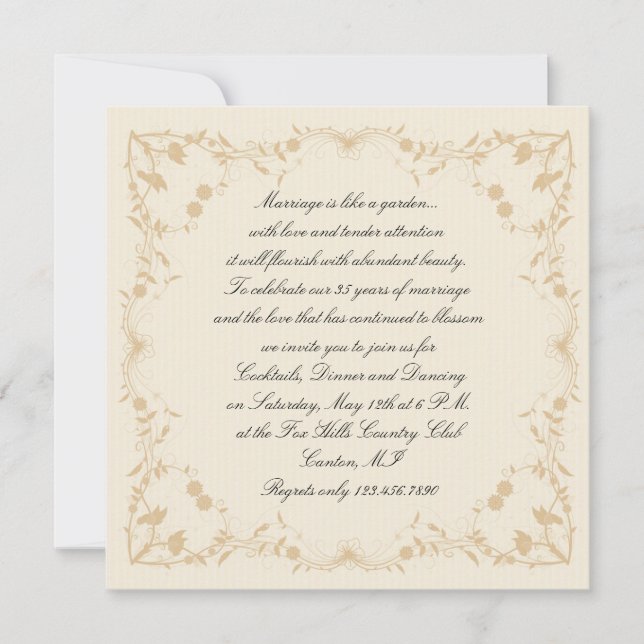 Invitation Anniversaire Floral de Pinstripe Vintage crème (Devant)