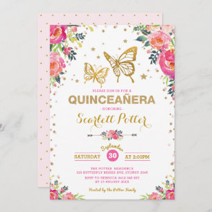 Invitation Anniversaire floral de Quinceañera de papillon