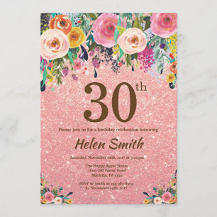 Invitation Anniversaire floral d'or de rose rose de parties