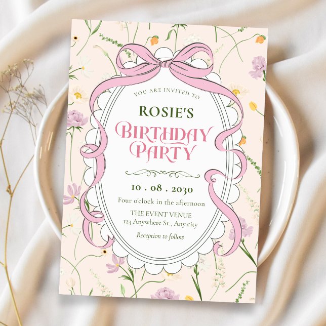 Invitation Anniversaire floral doux vintage (Créateur téléchargé)
