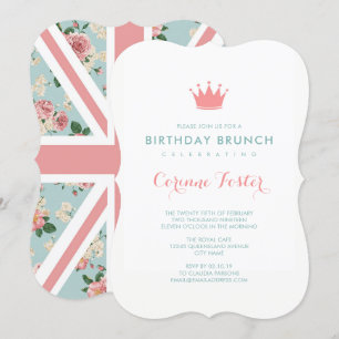 Invitation Anniversaire floral d'Union Jack de roses anglais