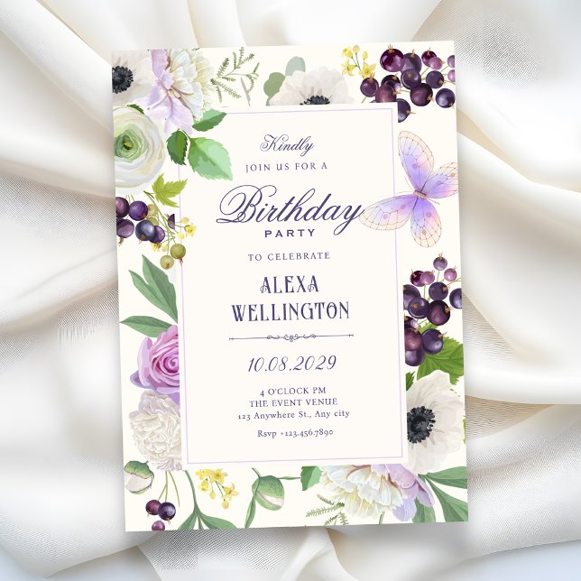 Invitation Anniversaire floral esthétique (Créateur téléchargé)
