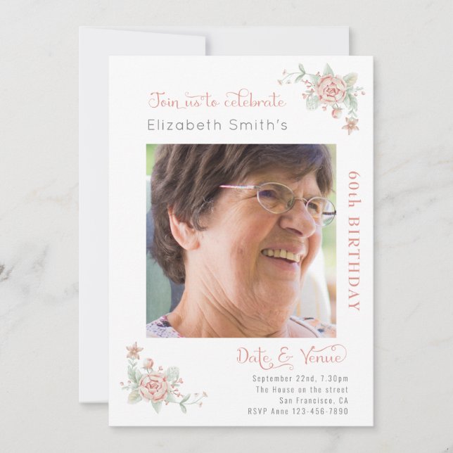 Invitation Anniversaire floral féminin (Devant)