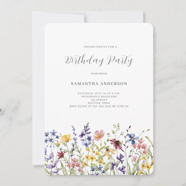Invitation Anniversaire Floral fleur sauvage (Devant)
