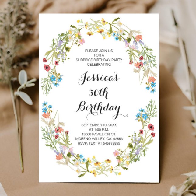 Invitation Anniversaire Floral Fleur sauvage Adulte N'Importe (Créateur téléchargé)