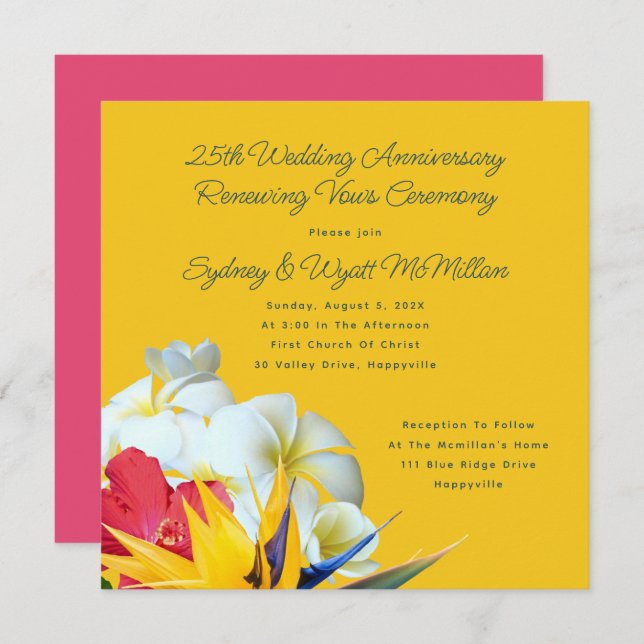 Invitation Anniversaire floral hawaïen tropical Vows Invitati (Devant / Derrière)