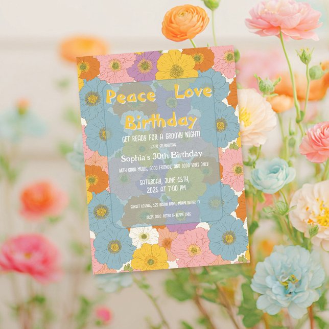 Invitation Anniversaire Floral Hippie Retro (Créateur téléchargé)