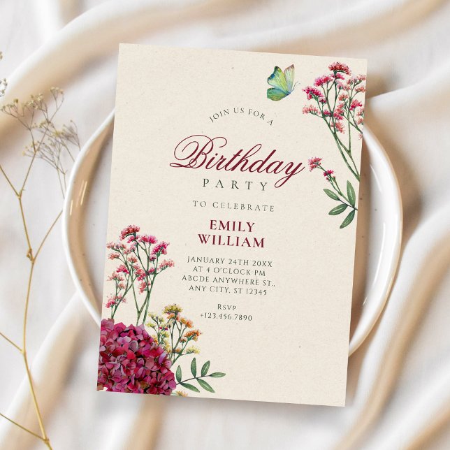 Invitation Anniversaire floral minimaliste (Créateur téléchargé)