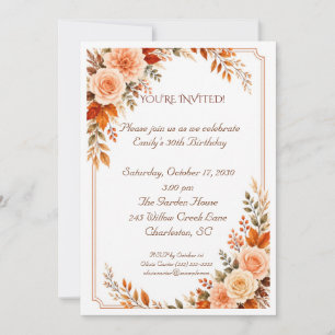 Invitation Anniversaire Floral Pêche Automnal