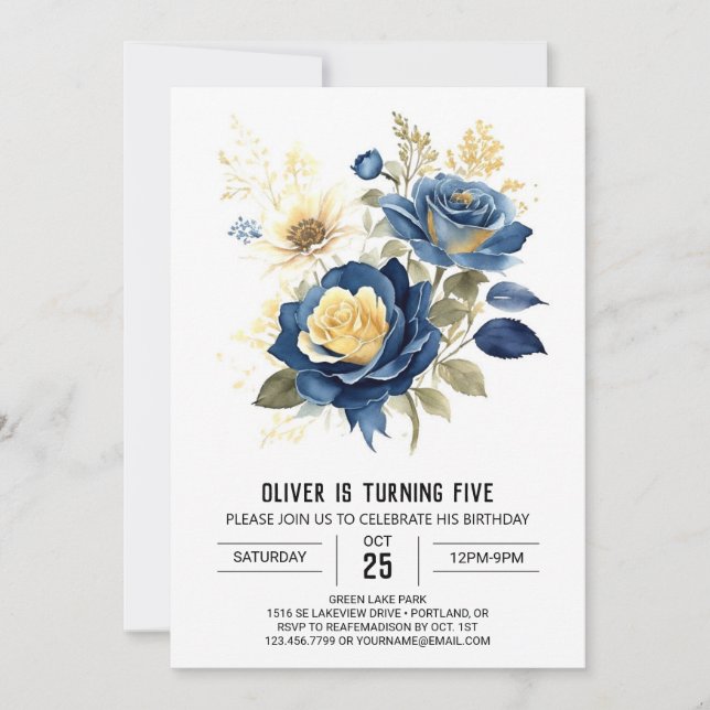 Invitation Anniversaire floral personnalisé simple (Devant)