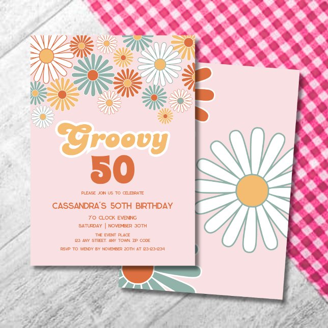 Invitation Anniversaire Floral Rétro Daisy Boho Groovy (Créateur téléchargé)