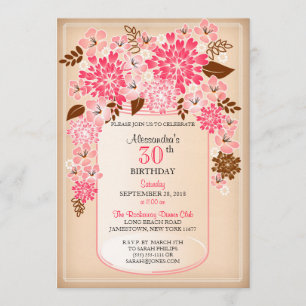 Invitation Anniversaire floral rustique 1 de parchemin de pot