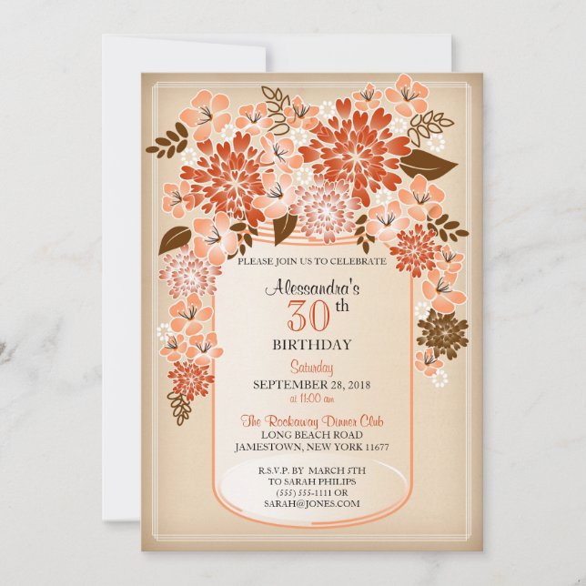 Invitation Anniversaire floral rustique 2 de parchemin de pot (Devant)