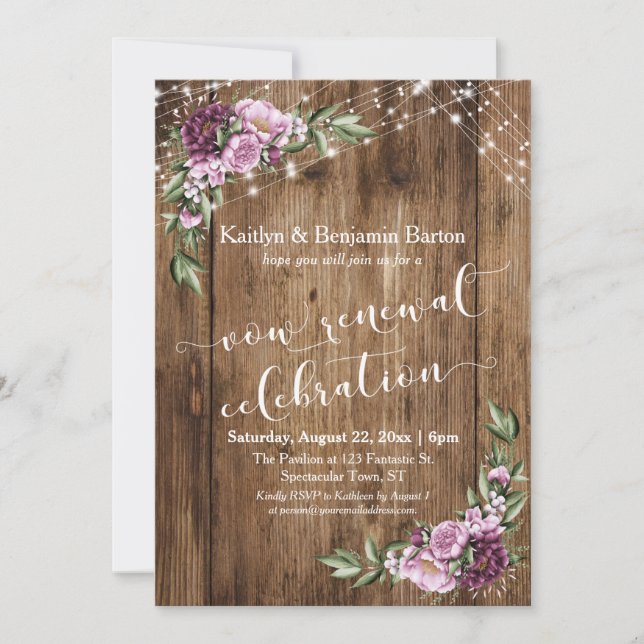 Invitation Anniversaire Floral Rustique Vow Renouvellement Cé (Devant)