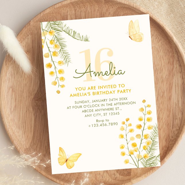 Invitation Anniversaire floral vert jaune (Créateur téléchargé)