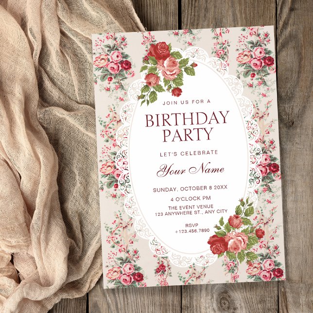 Invitation Anniversaire floral vintage  (Créateur téléchargé)