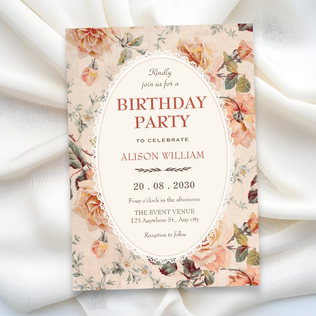 Invitation Anniversaire floral vintage (Créateur téléchargé)