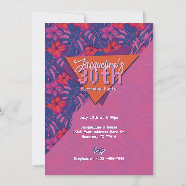 Invitation Anniversaire floral violet tropical (Devant)
