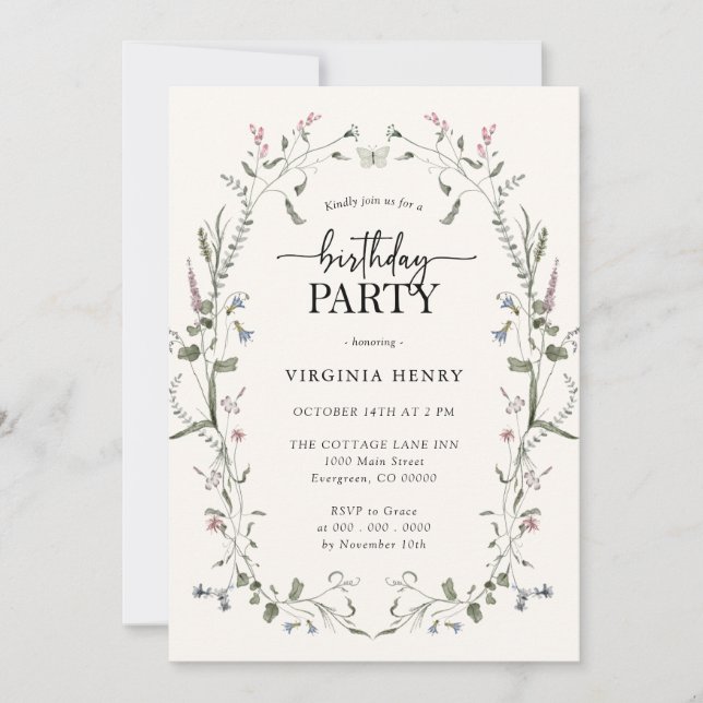 Invitation anniversaire florale pastel (Devant)
