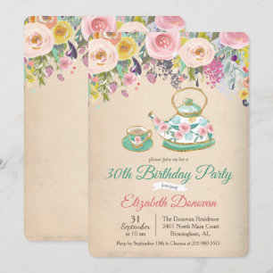 Invitation anniversaire florale Tea Party tout âge