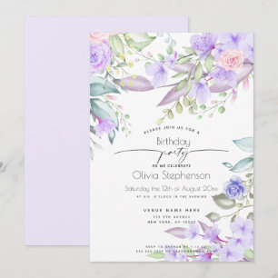 Invitation Anniversaire   Flore de lavande pâle de printemps