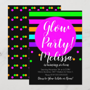 Invitation Anniversaire Fou Neon Glow Dans La Fête Sombre