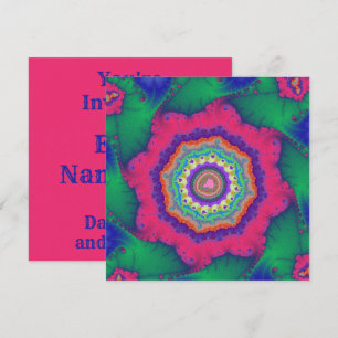 Invitation Anniversaire fractal vert et rose