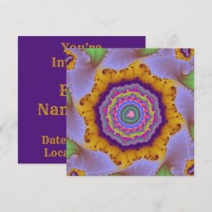 Invitation Anniversaire fractale dorée et violette colorée