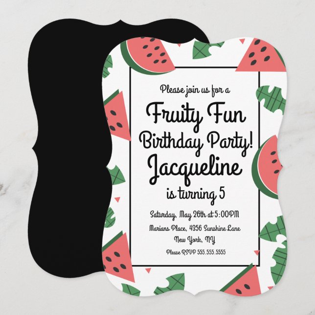 Invitation Anniversaire Fruitée Été Pastèque Gras (Devant / Derrière)