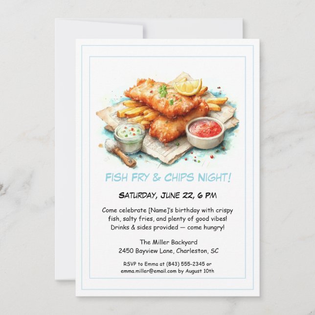 Invitation anniversaire fruits de mer - Friture de (Devant)