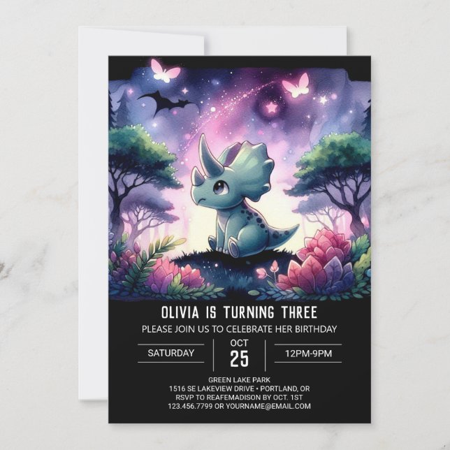 Invitation Anniversaire Fun de Triceratops Préhistorique (Devant)