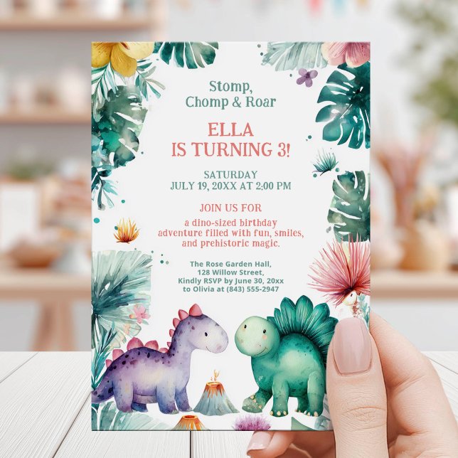 Invitation Anniversaire Fun Jungle Dino Mignon (Créateur téléchargé)