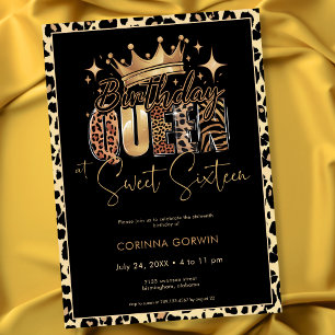 Invitation Anniversaire Fun Léopard Reine Sweet Sixteen