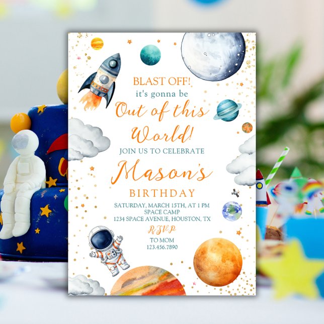 Invitation Anniversaire Fusée Astronaute Espace Extra-Atmosph (Créateur téléchargé)