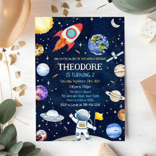 Invitation Anniversaire Fusée Astronaute Espace Planètes 